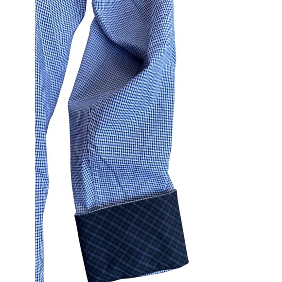NWT Thomas Dean Mens Long Sleeve Button-Up Shirt Large Blue Checkered Pima Cotto - Picture 9 of 10